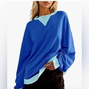 NEW - two-tone blue XL long sleeve crewneck baby blue trim